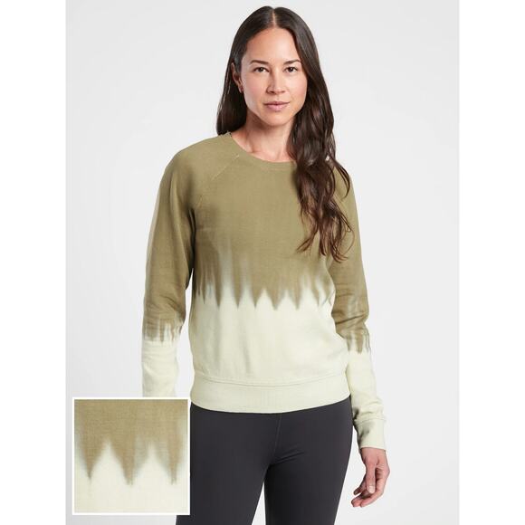 Athleta Sundown Dip Dye Shirt Womens XS Moss Beige Round Neck Raglan Long Sleeve - Picture 13 of 15